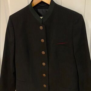 Vintage Wool Women's Charcoal Gray Jacket Green Silver Button European German